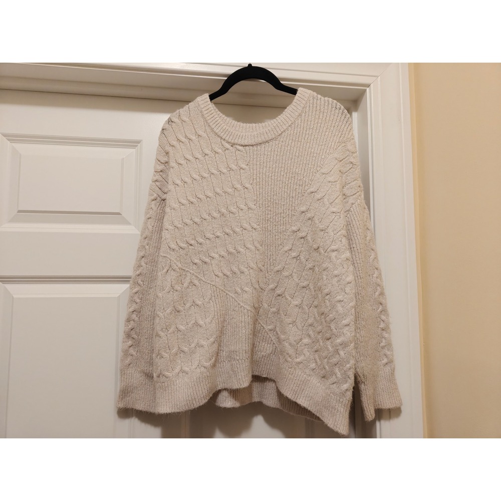 Kendall + Kylie Womens Cream Cable Knit Oversized Crew Neck Sweater Small